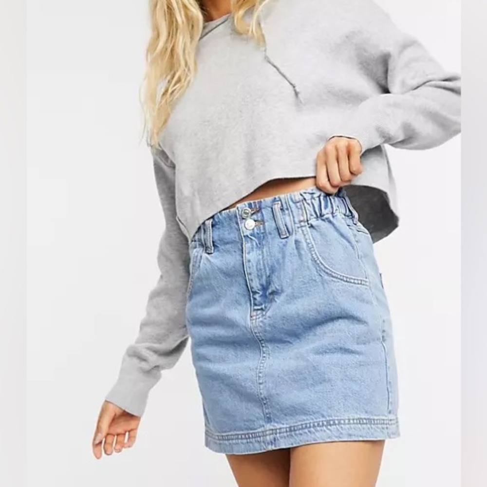 Paper bag denim skirt